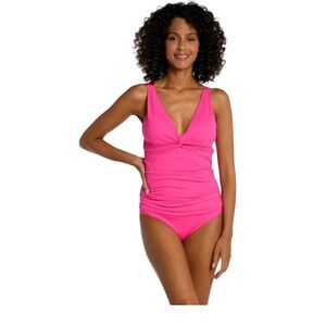La Blanca Women's One Piece Swimsuit Size 16 Pink Twist Front Adjustable Straps